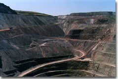 This is a photograph of an open pit gold mine in the western United States.